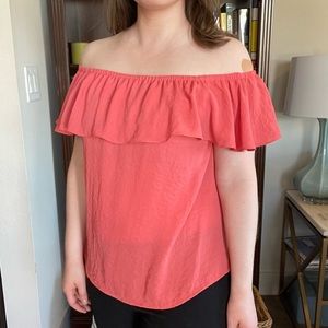 Anthropologie coral off-the-shoulder top